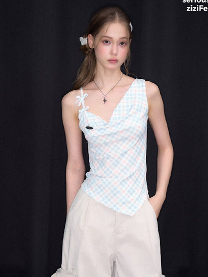 Summer Plaid Bow Vest Camisole【s0000017152】