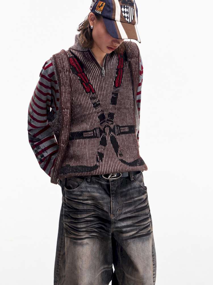 Two Tone Woven Cardigan Vest【s0000015174】