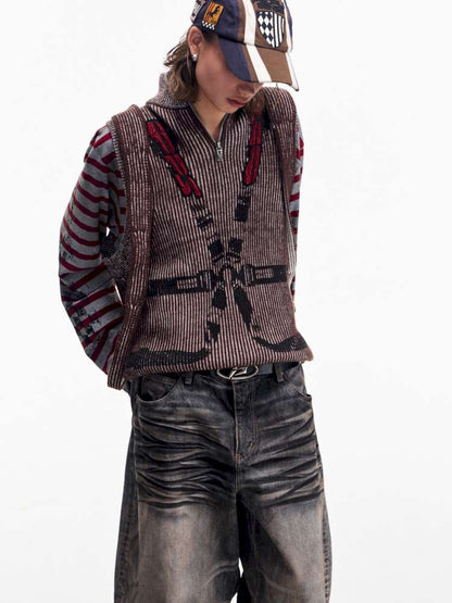 Two Tone Woven Cardigan Vest【s0000015174】