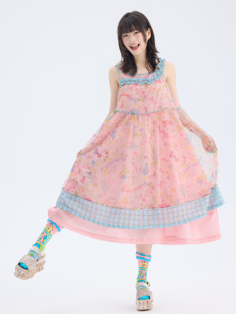 Rabbit Mesh Asymmetrical Strap Dress【s0000017691】