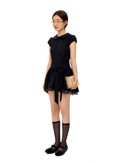 Preppy Dark Check Doll Neck Dress【s0000016427】