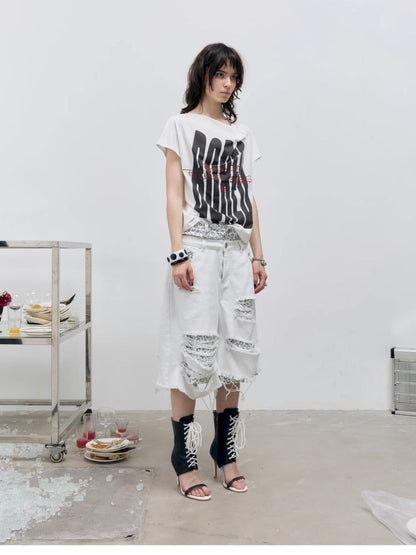 Printed and embroidered Irregular T-shirt【s0000012414】