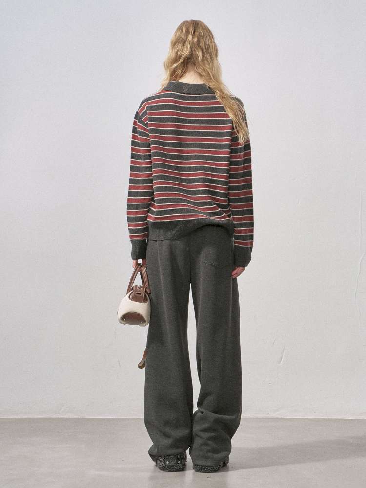 Cotton-wool Striped Polo Jumper【s0000015417】