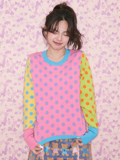 Contrasting Polka Dot Crew Neck Pullover【s0000014827】