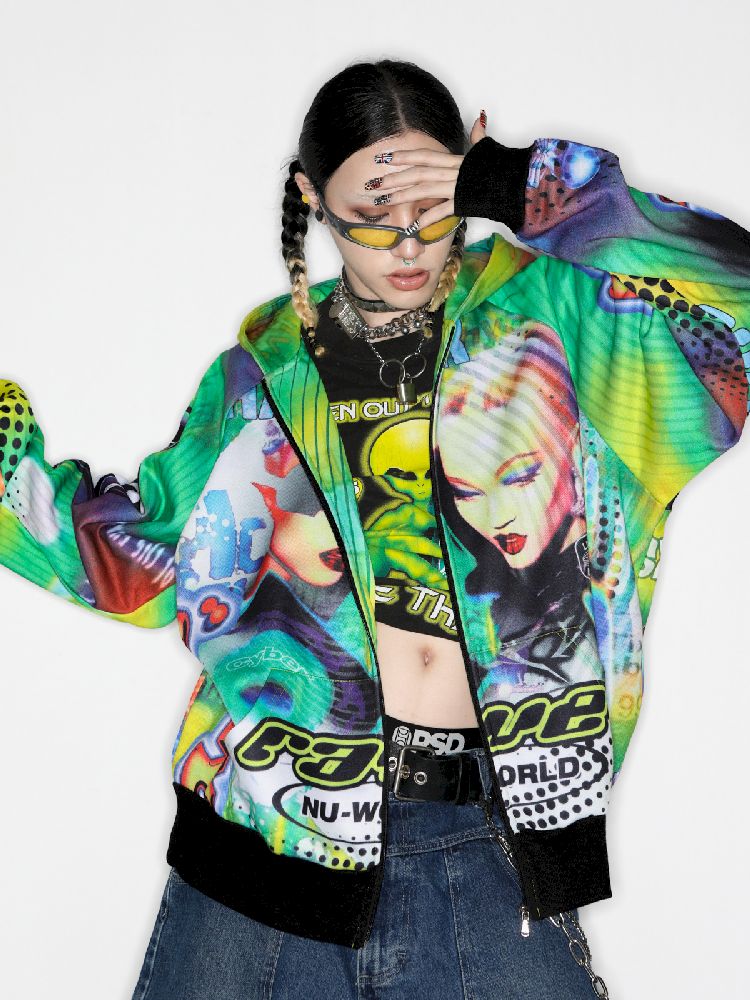 Retro Street Alien Loose Hooded Jacket [S0000010269]