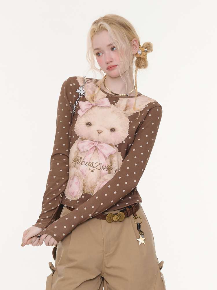 Honey Rabbit Polka Dot Print Top【s0000015434】