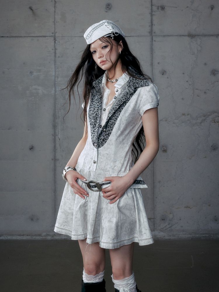 Short Sleeve Fake Two Piece Spliced Shirt Dress【s0000013466】