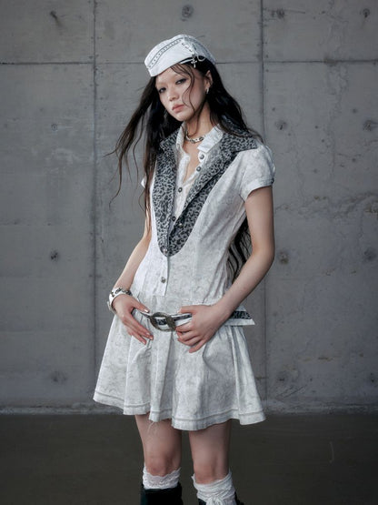 Short Sleeve Fake Two Piece Spliced Shirt Dress【s0000013466】