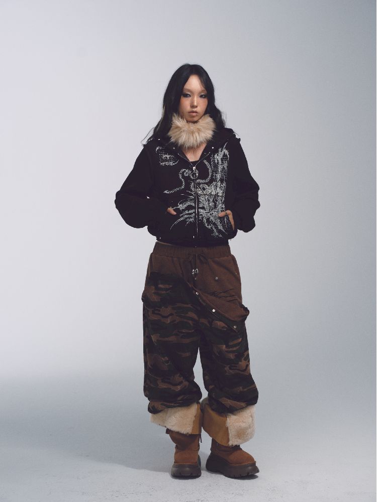 Printed Sweatshirt Studded Hoodie【s0000011232】