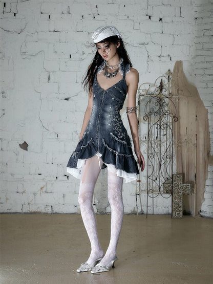 Court Embroidered Denim Mermaid Dress【s0000016983】