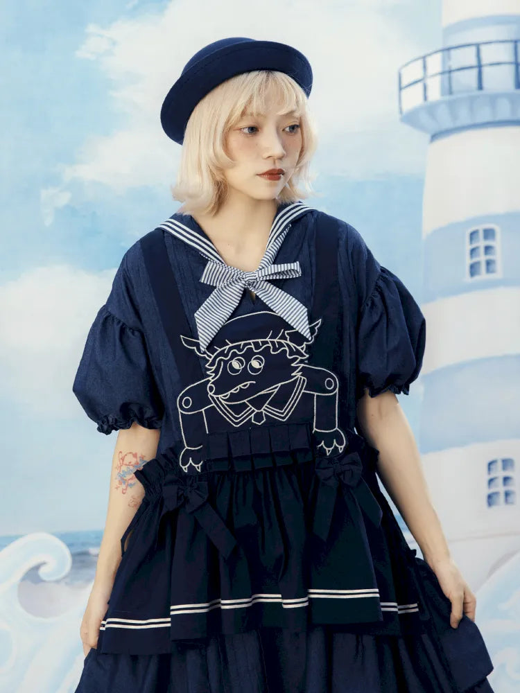 Navy Blue Layered Vest Apron【s0000014156】