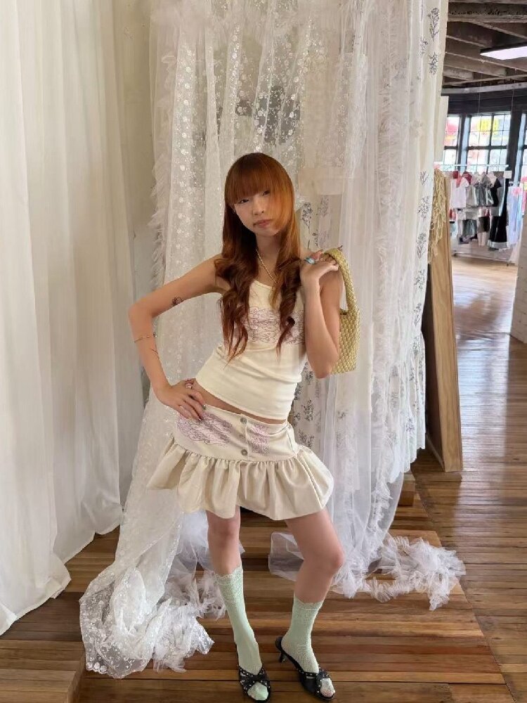 Vintage Pink Rhinestone Mini Skirt【s0000018289】