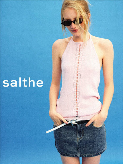 Lyocell Lace Up Halterneck Knit【s0000015929】