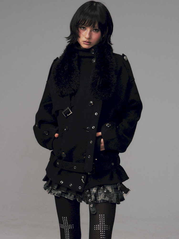 Dark Wool Double-Breasted Coat【s0000014451】