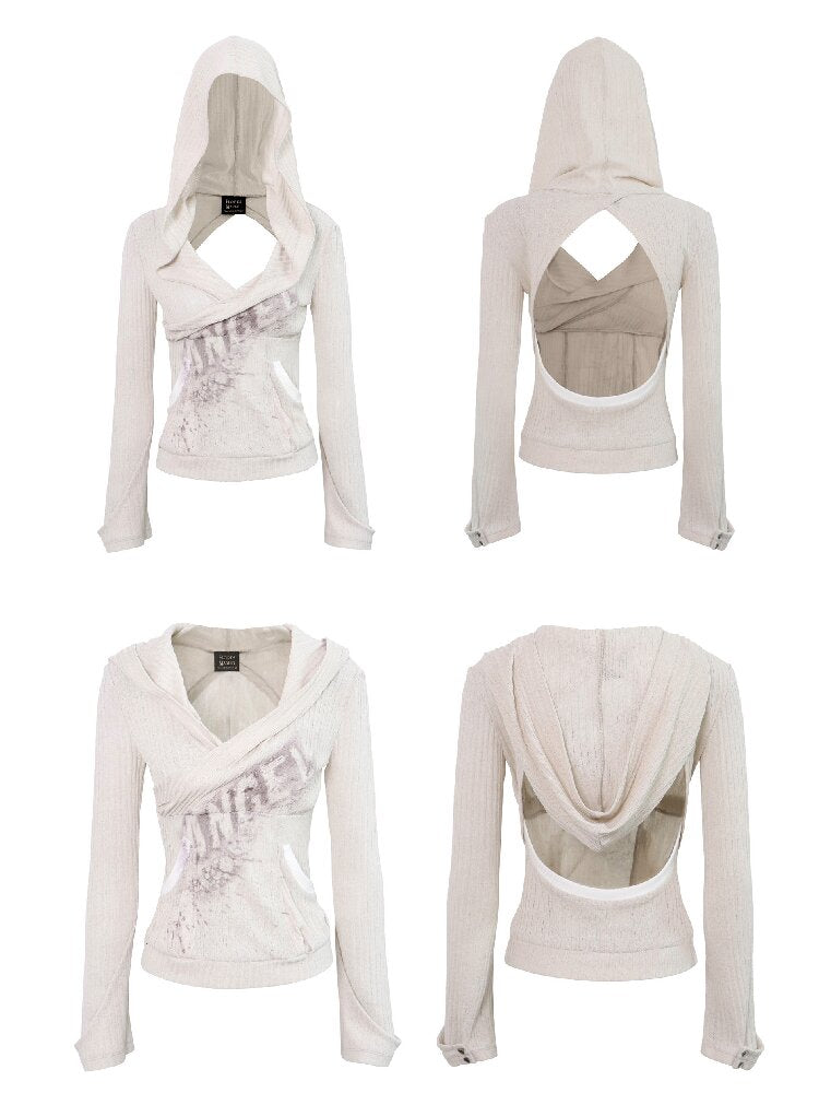 Two-Tone Crossover Print Hooded Top【s0000016062】