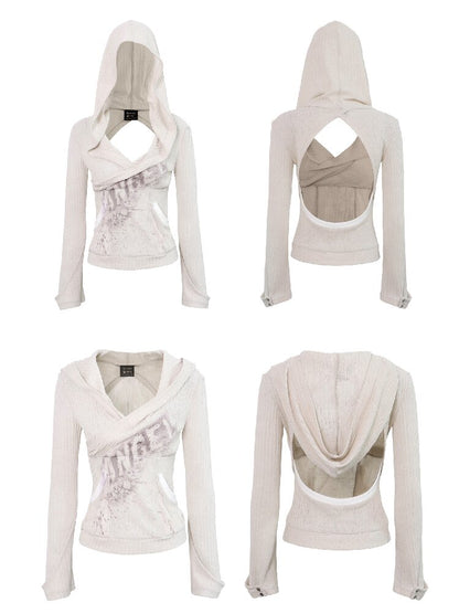 Two-Tone Crossover Print Hooded Top【s0000016062】