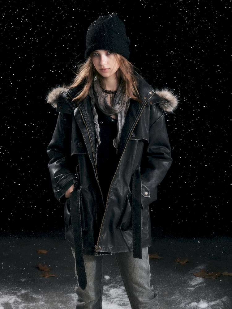 Heavy Industry Fur Collar Distressed Hooded Coat【s0000014671】