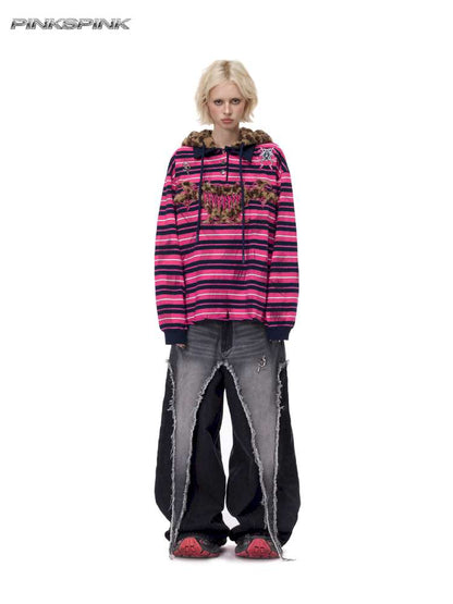Pink Striped Leopard Cat Ear Hood【s0000015115】