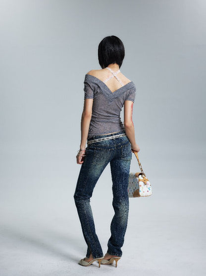Thin Slim Large V Neck One Shoulder T【s0000017009】
