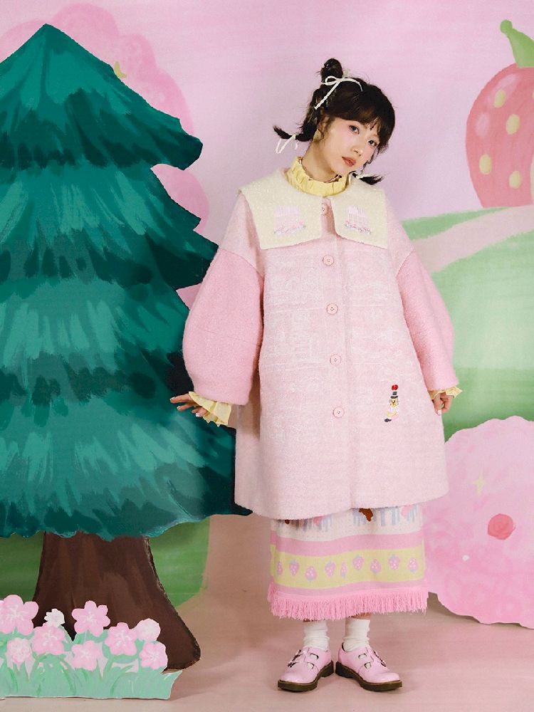 Dollhouse Embroidered Colorblocked Tweed Coat【s0000005691】