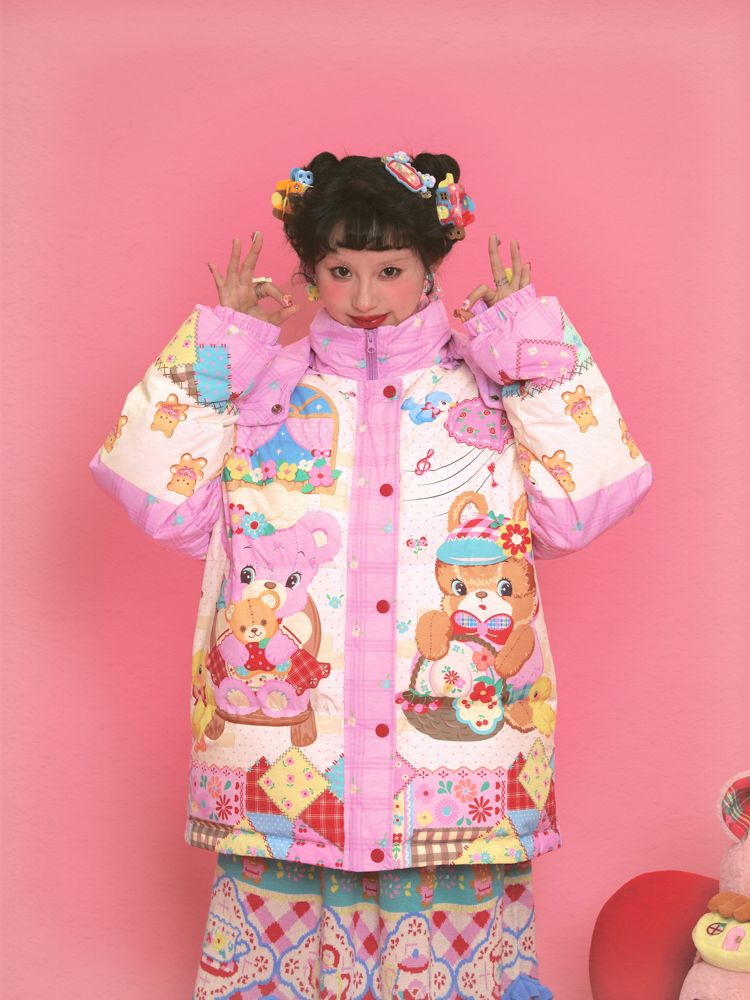 곰 핑크 따뜻한 후드 재킷 [S0000011331]