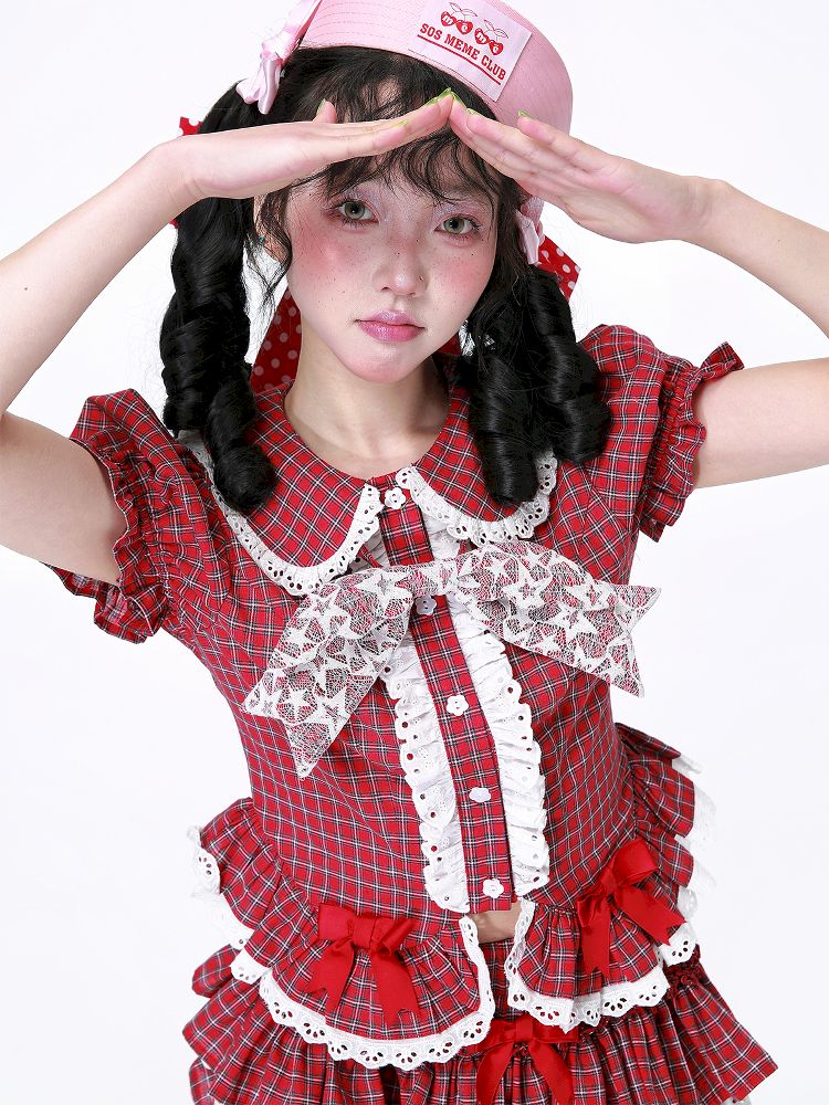 Plaid Short Sleeve Blouse【s0000012189】