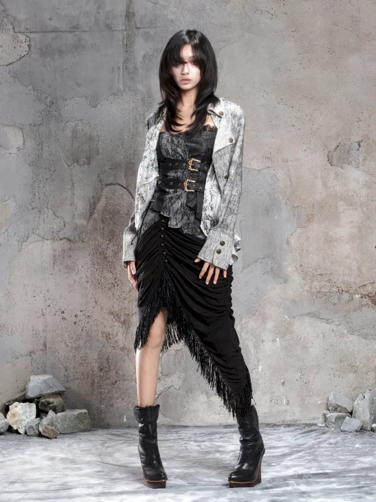 Asymmetric Knit Patchwork Drawstring Skirt【s0000014125】