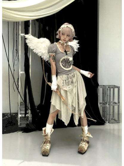 Irregular Patchwork Printed Old Tattered Half Skirt【s0000013526】