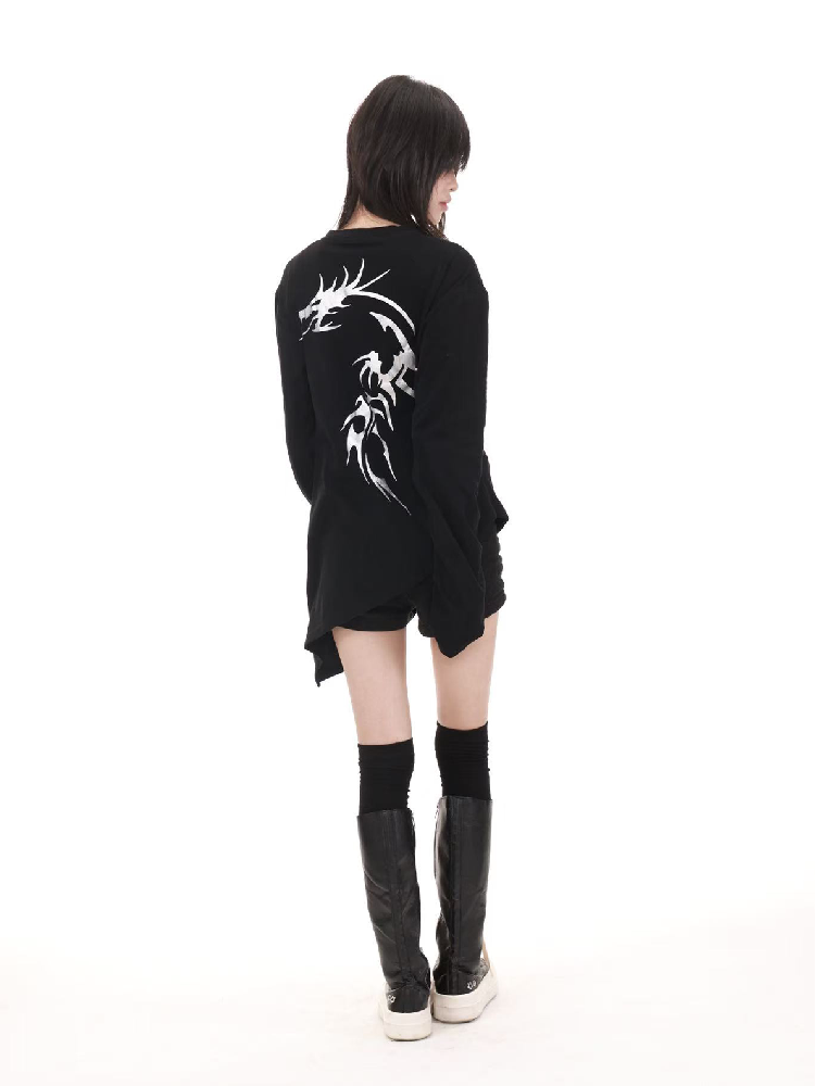 Gold Dragon Slanted Cotton T-Shirt【s0000018206】