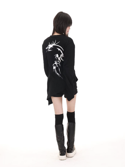 Gold Dragon Slanted Cotton T-Shirt【s0000018206】