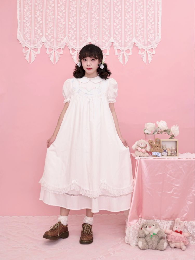 Neck Wreath Bow Embroidered Dress【s0000013491】