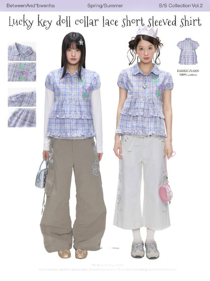 Purple Plaid Lace Short Sleeve Shirt【s0000016405】