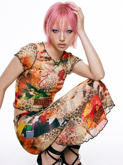 Leopard Print Mesh Mermaid Dress Set【s0000017450】