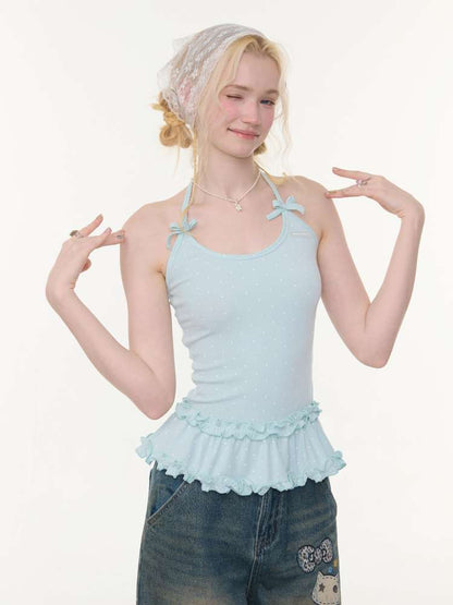Lace Bow Polka Dot Halter Vest【s0000015432】