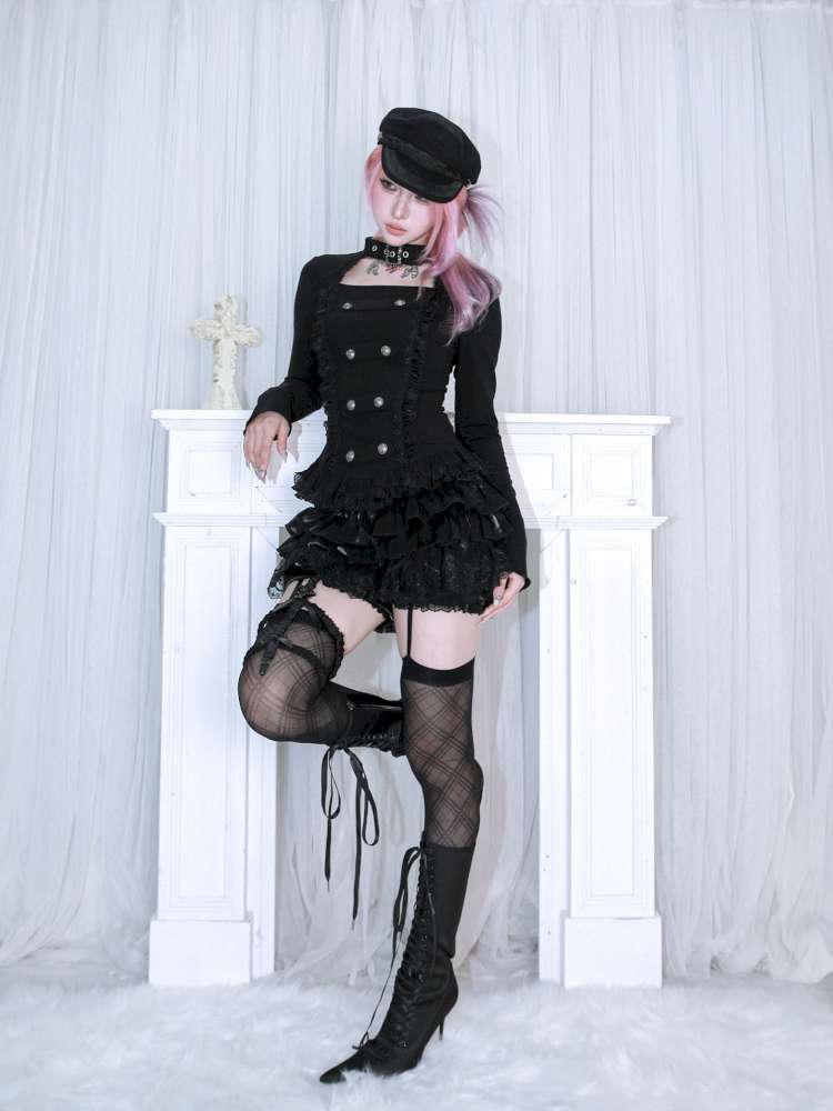 Subculture Thin Velvet Double Breasted Halter Top【s0000014683】