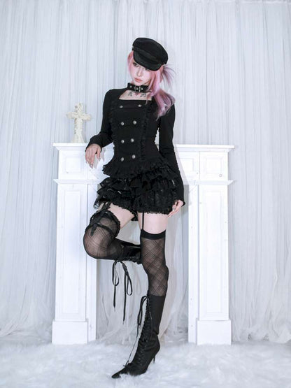 Subculture Thin Velvet Double Breasted Halter Top【s0000014683】