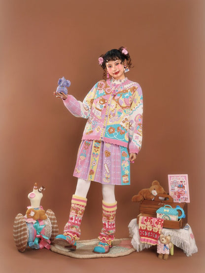 Pink Purple Patchwork Knit Jacket【s0000015585】