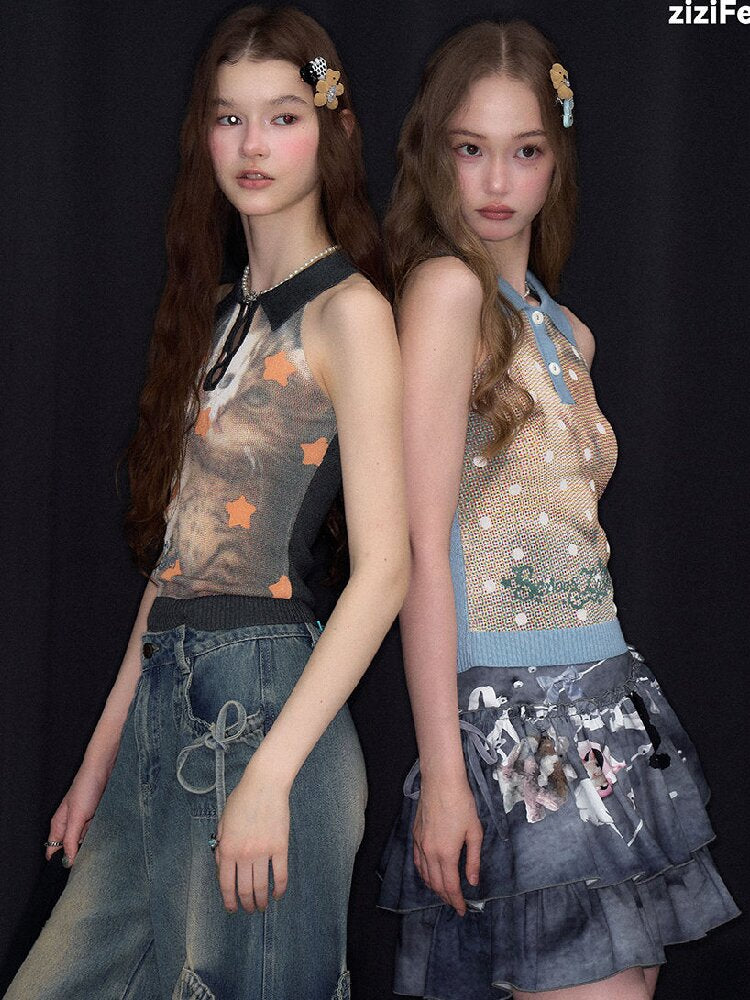 Starfall Cat Print Knitted Vest【s0000016849】