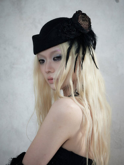 Baroque Lace Wool Equestrian Beret【s0000017994】
