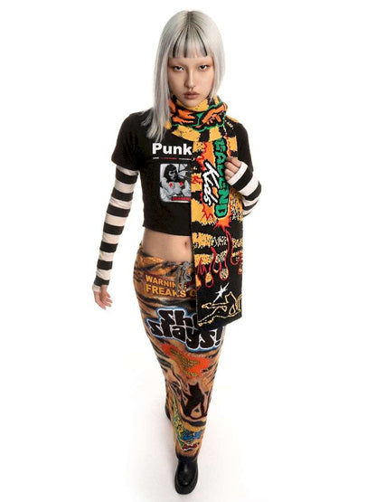 Tiger Print Knitted Scarf Contrast Y2K Trend【s0000014916】