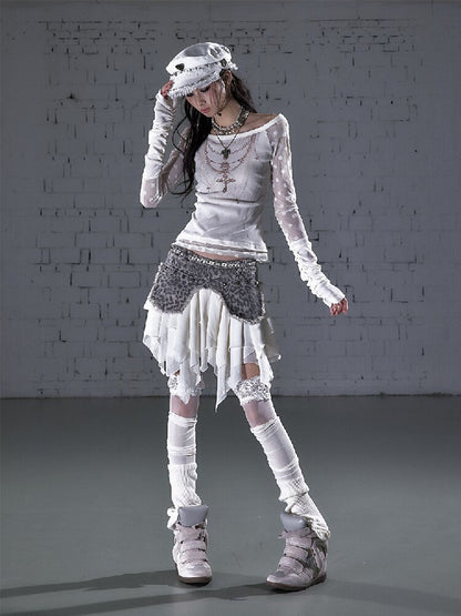 Washed Irregular Leather Denim Skirt【s0000015943】