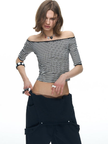 One Shoulder Striped Lace Bolero【s0000015884】