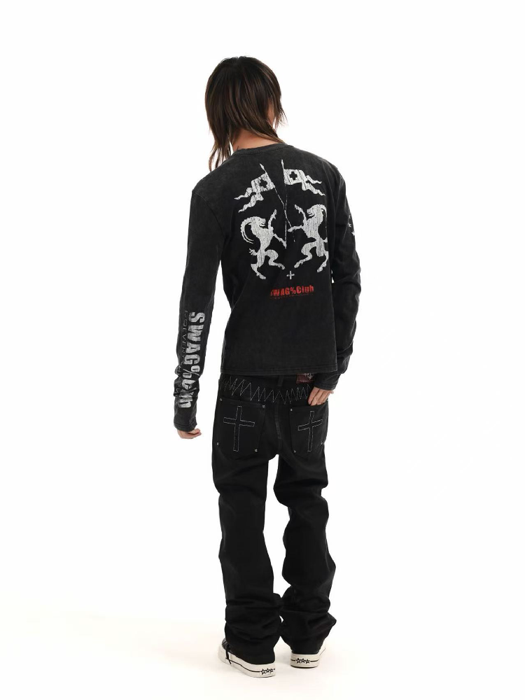 Demon SWAG Printed Long Sleeve T【s0000018361】