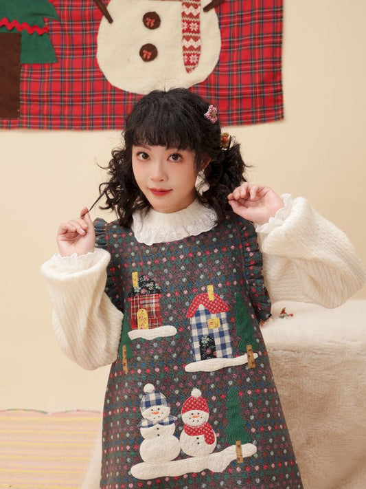 Dot Wool Tweed Gray Christmas Vest Dress【s0000005576】