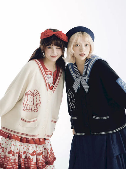 Contrasting Navy Collar Knit Cardigan【s0000014155】