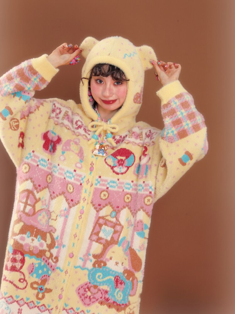 Yellow Imitation Mink Hooded Cardigan【s0000015588】