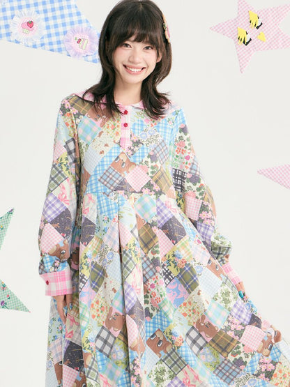Vintage Bear Floral Navy Collar Dress【s0000018727】