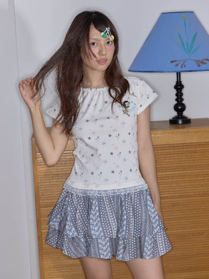 Broken Star Lace Neck Top Shirt【s0000018710】
