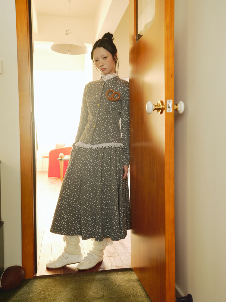 Starry Polka Dot Knit Cardigan Skirt Set【s0000018691】