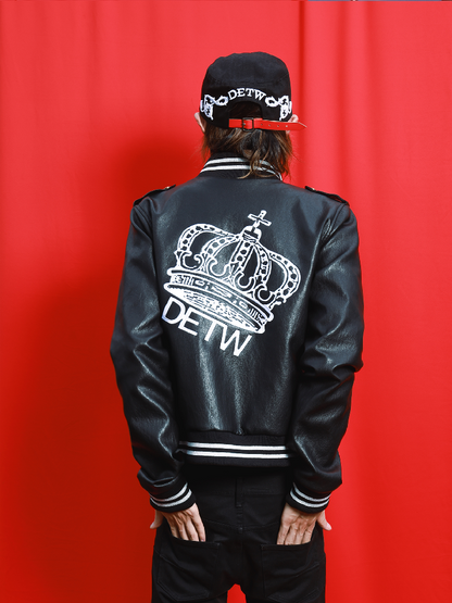 Dark Print Cropped Double Breasted Faux Leather Jacket【s0000019105】
